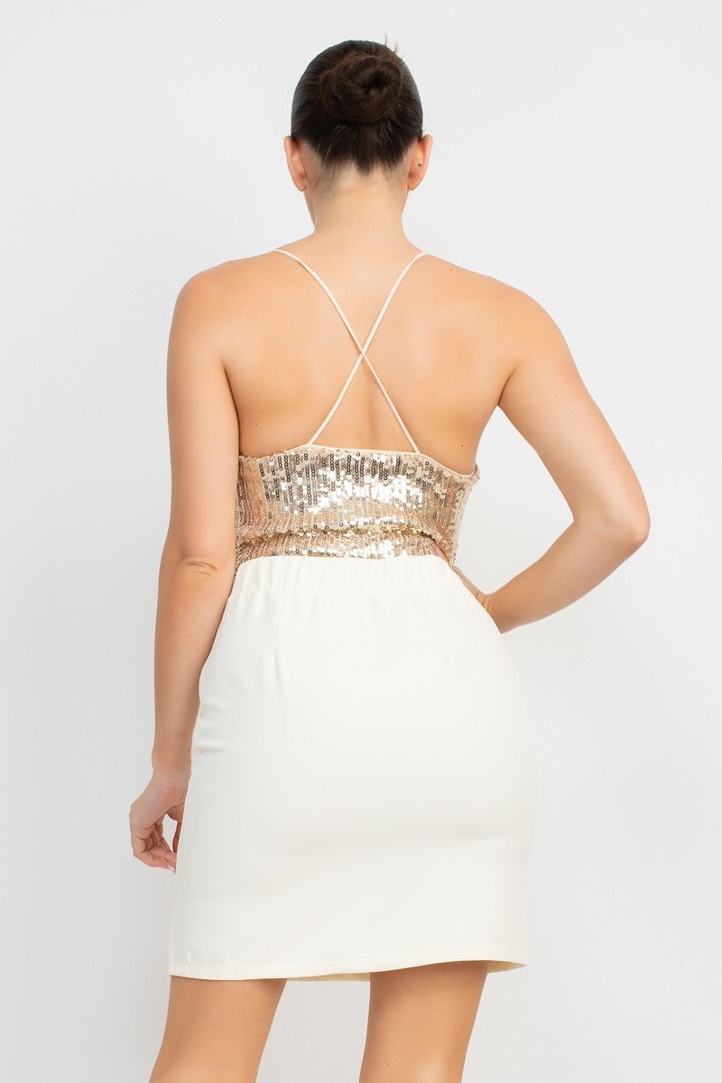 Sequin Back Cross Crop Top