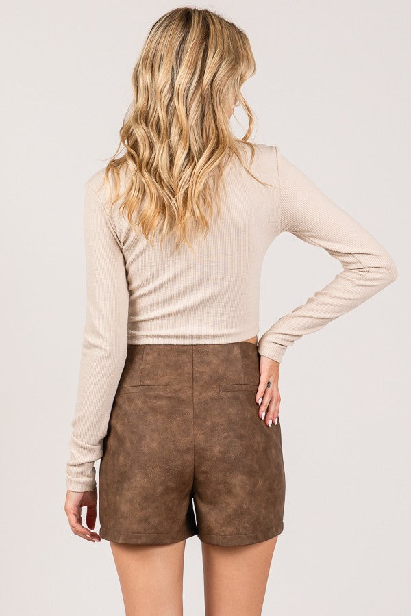 Vintage Pleather High Waist Darted Shorts