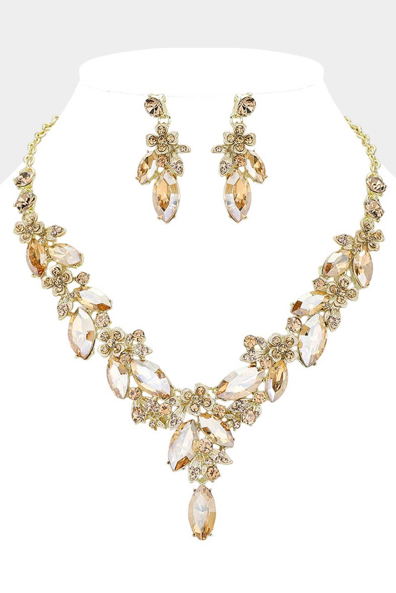 Flower Marquise Stone Y Shaped Evening Necklace