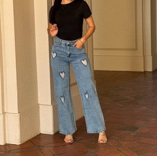 Women's Distressed Hearts Straight Leg Jeans