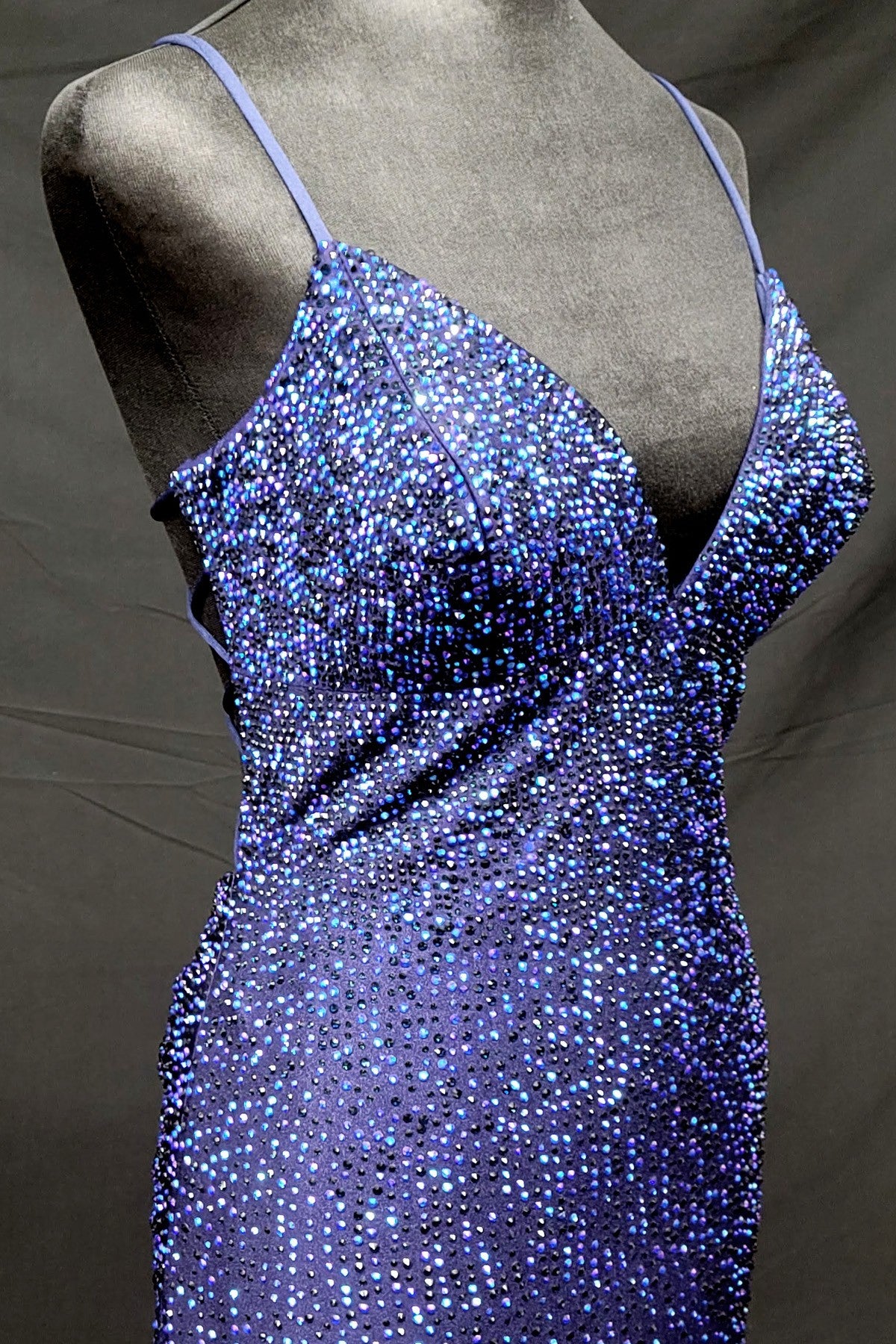 Long Mermaid Dress With Multicolor Rhinestones.