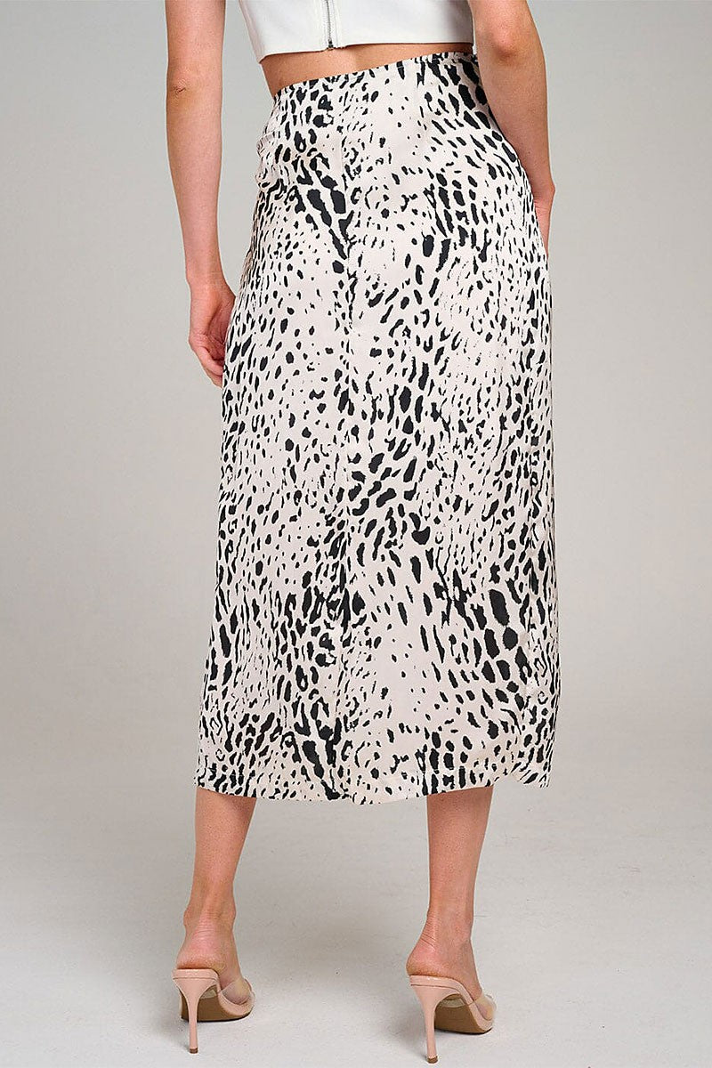 Elastic Waist Animal Print Wrap Midi Skirt