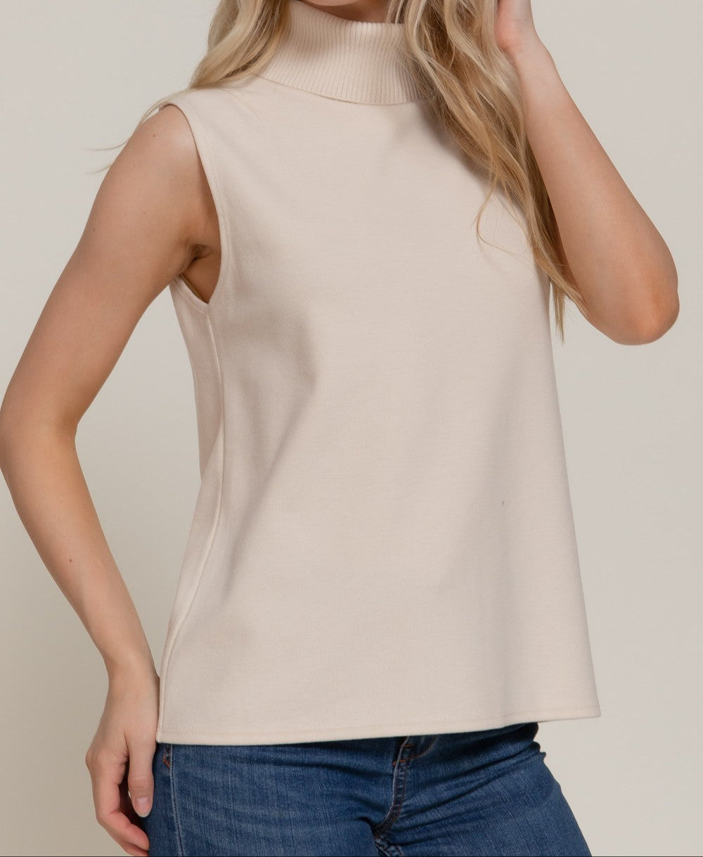 Sleeveless Turtle Neck Soft Knit Top