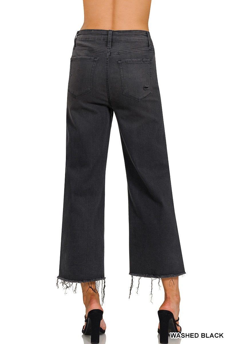 High Rise Washed Black Cropped Jean Pants