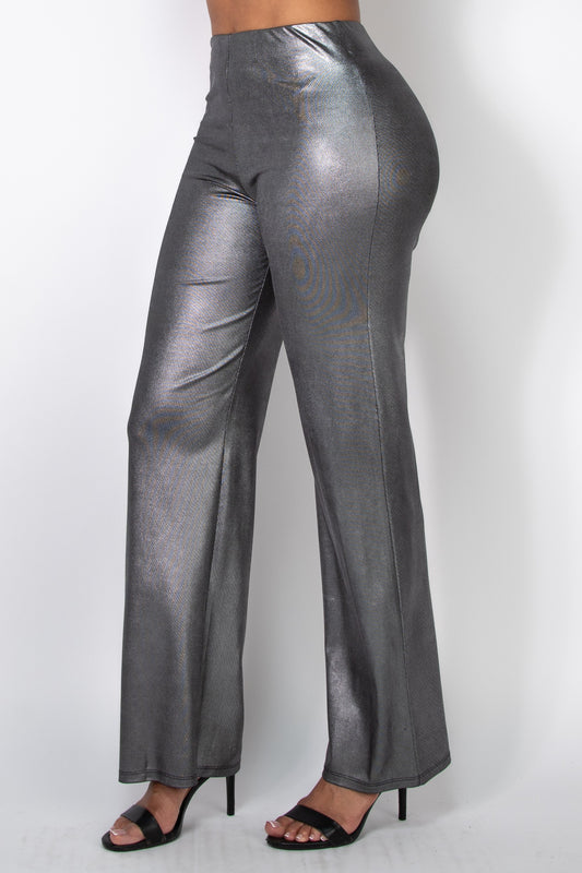 Foil Wide Leg Silky High-rise Pants