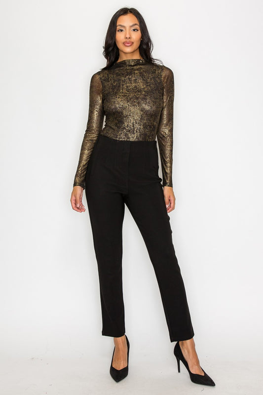 Mock Mesh Foil Long Sleeve Bodysuit