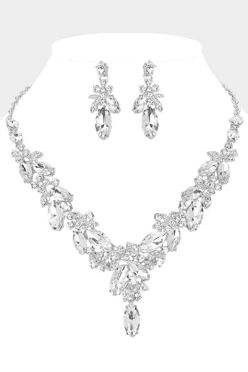 Flower Marquise Stone Y Shaped Evening Necklace