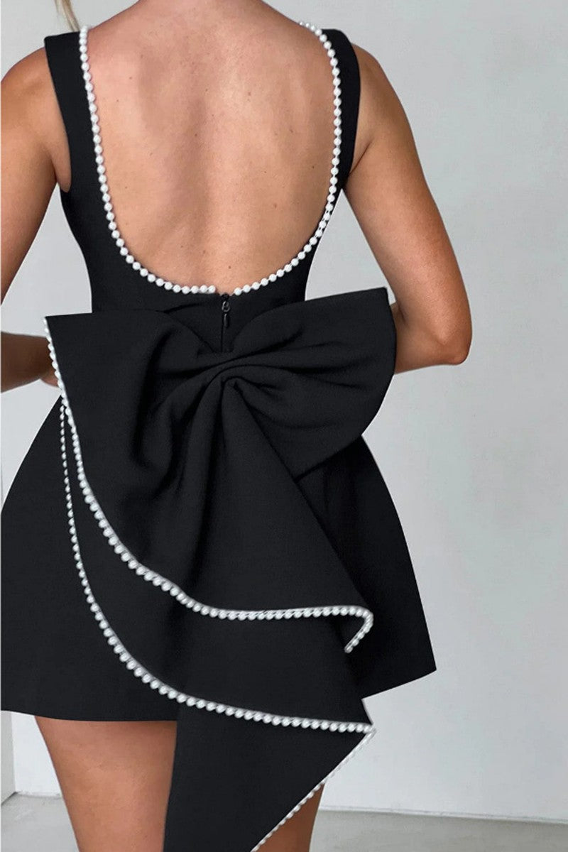 Pearl Bow A-line Mini Dress