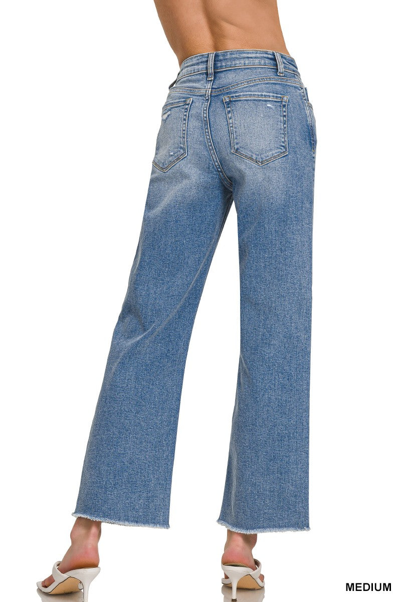 High Waist Straight Leg Medium Wash Denim Pants