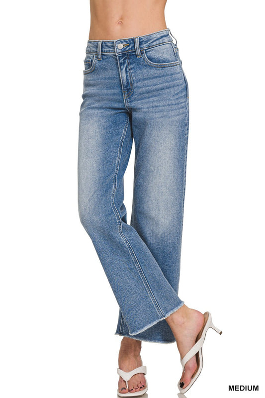 High Waist Straight Leg Medium Wash Denim Pants
