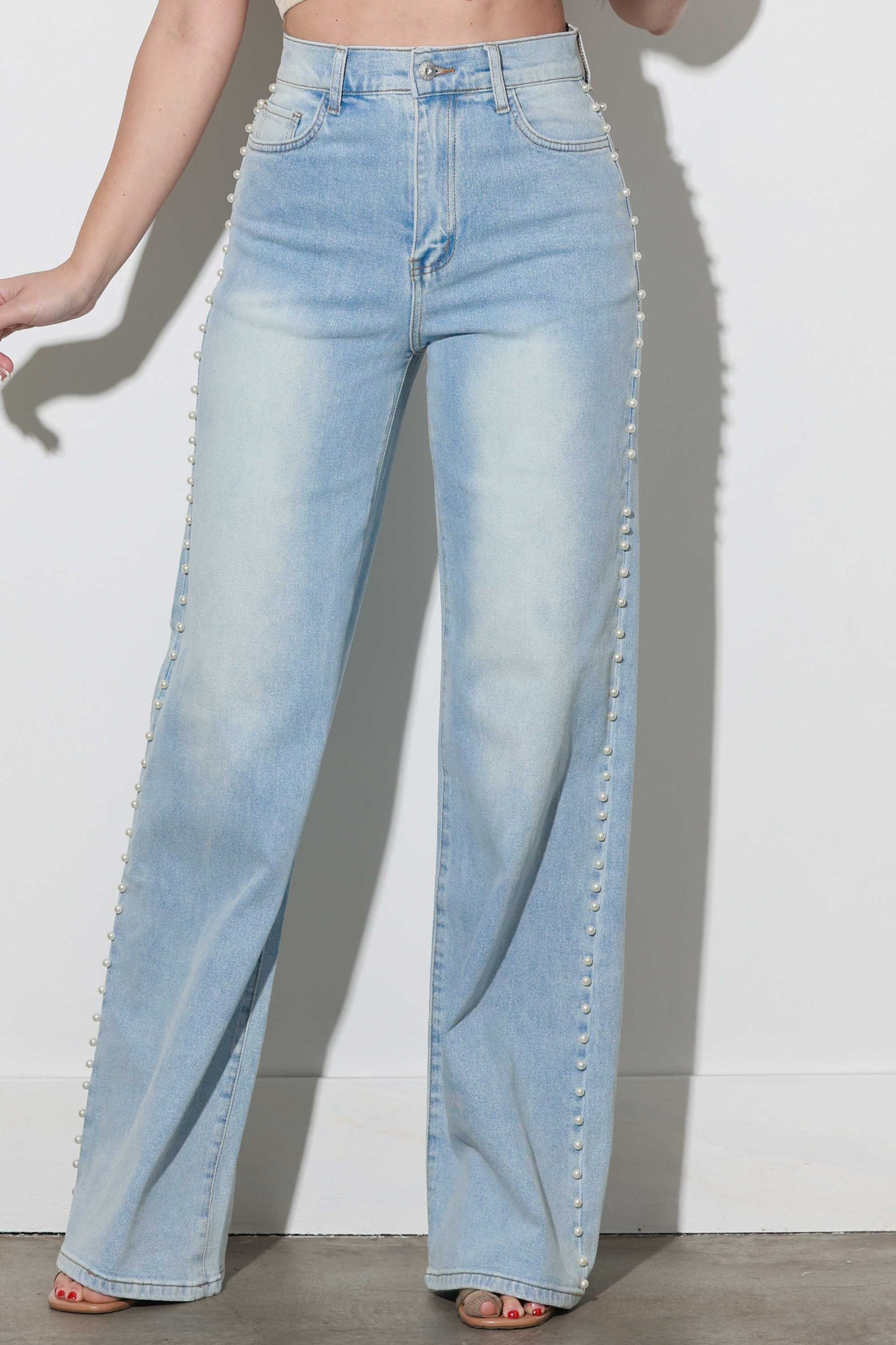 Pearl Stud High Rise Wide Jeans