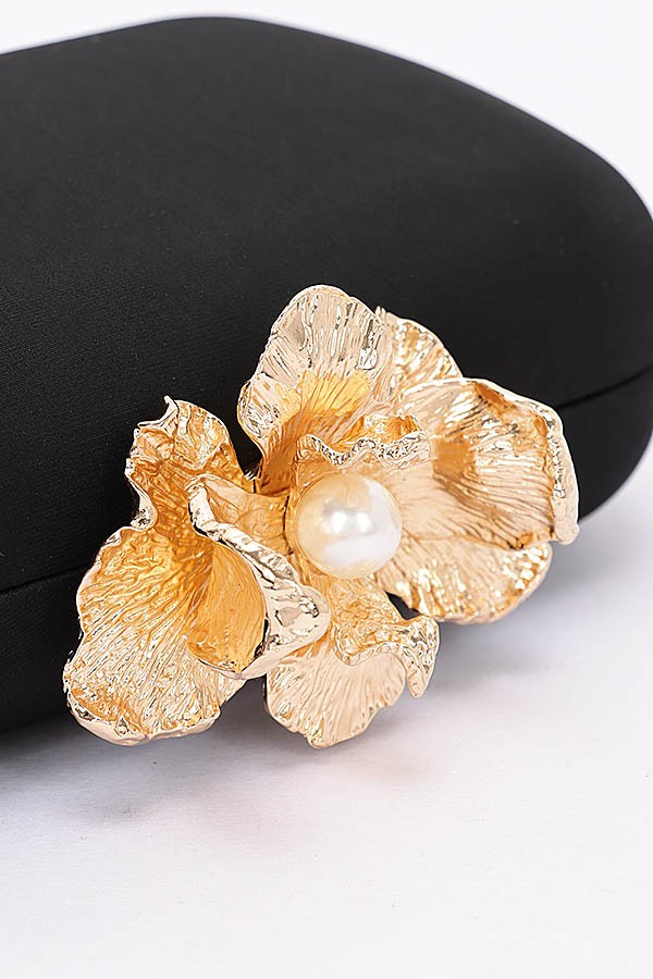 Pearl Flower Clasp Satin Box Clutch Bag