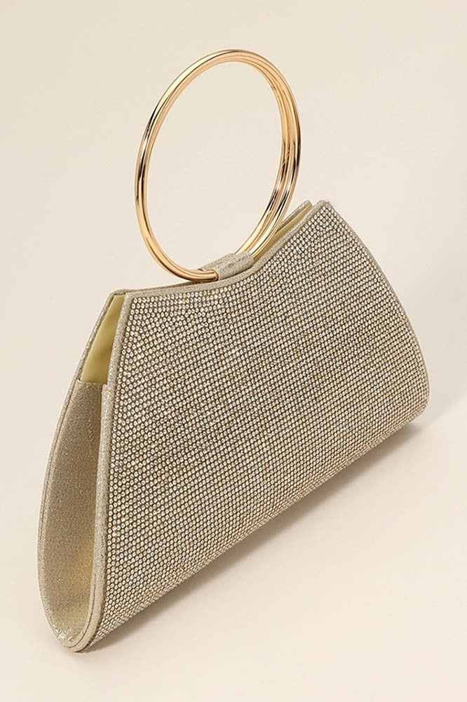 Bling Studded Ring Top Handle Evening Bag