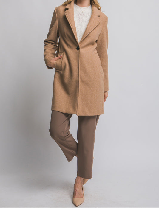 Notched Lapel Long Sleeve Coat