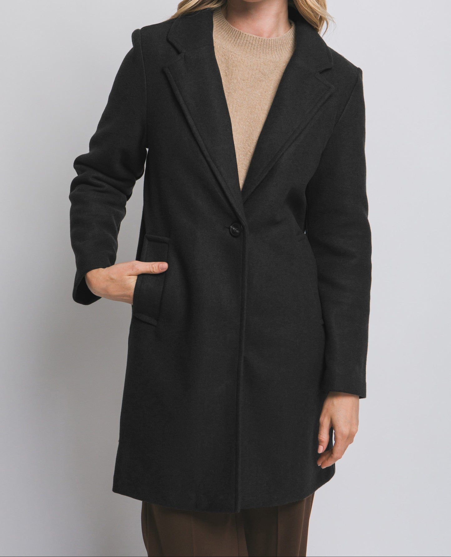 Notched Lapel Long Sleeve Coat