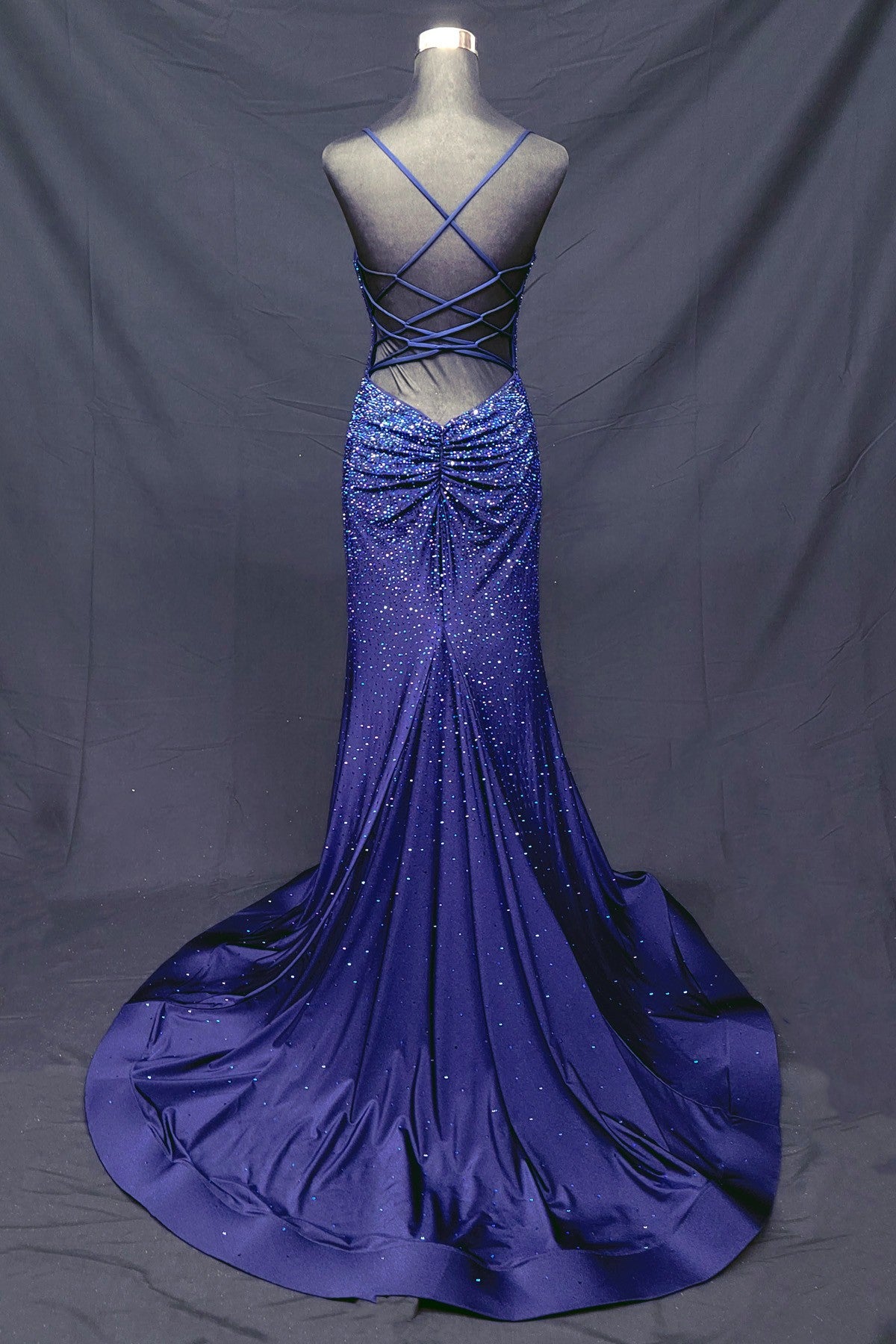 Long Mermaid Dress With Multicolor Rhinestones.