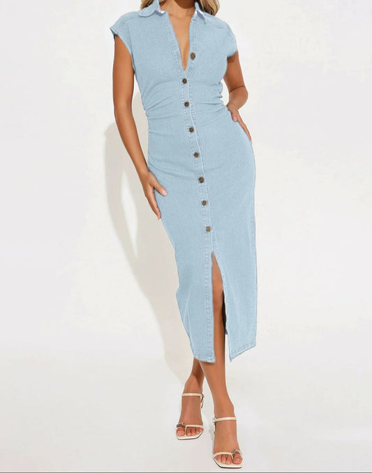Ruched Denim Dress