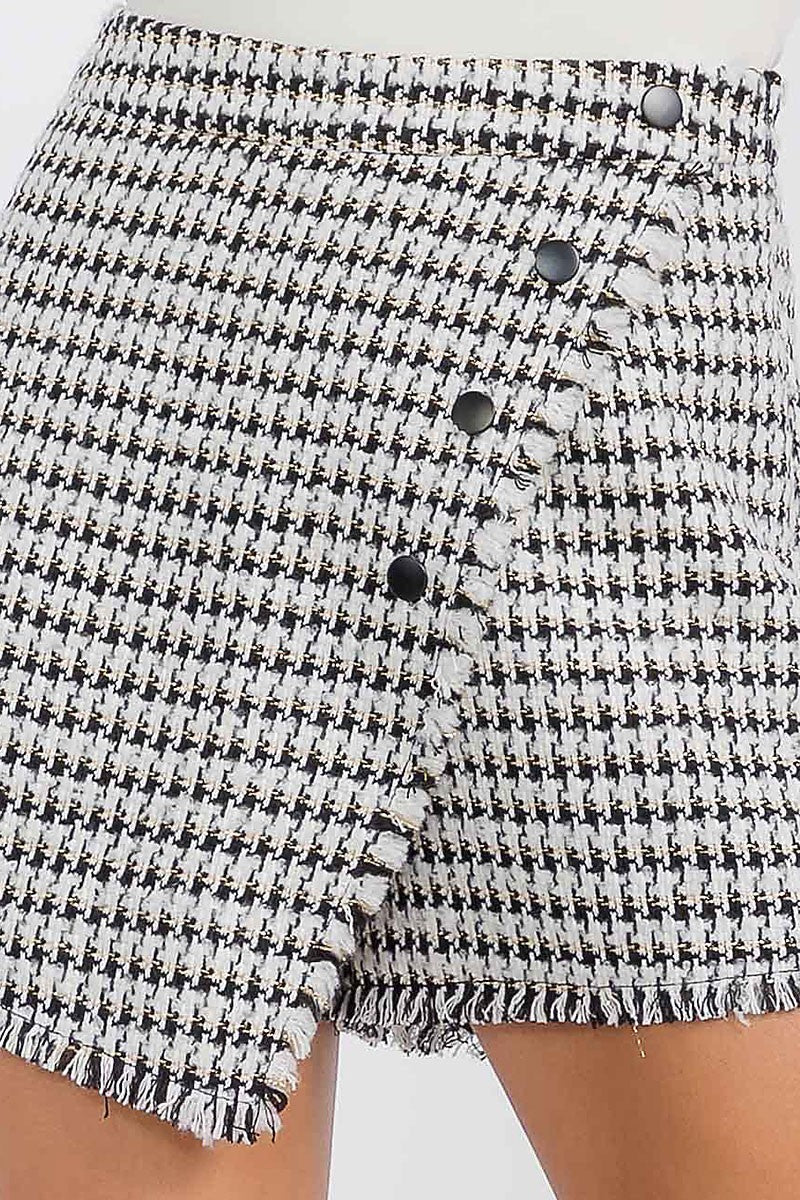 Zipper Closure Surplice Tweed Mini Skort