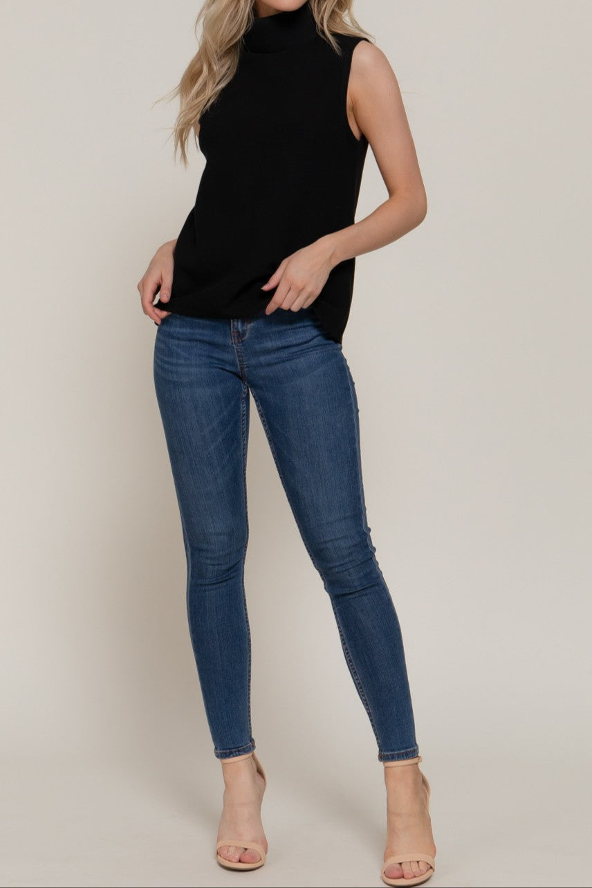 Sleeveless Turtle Neck Soft Knit Top