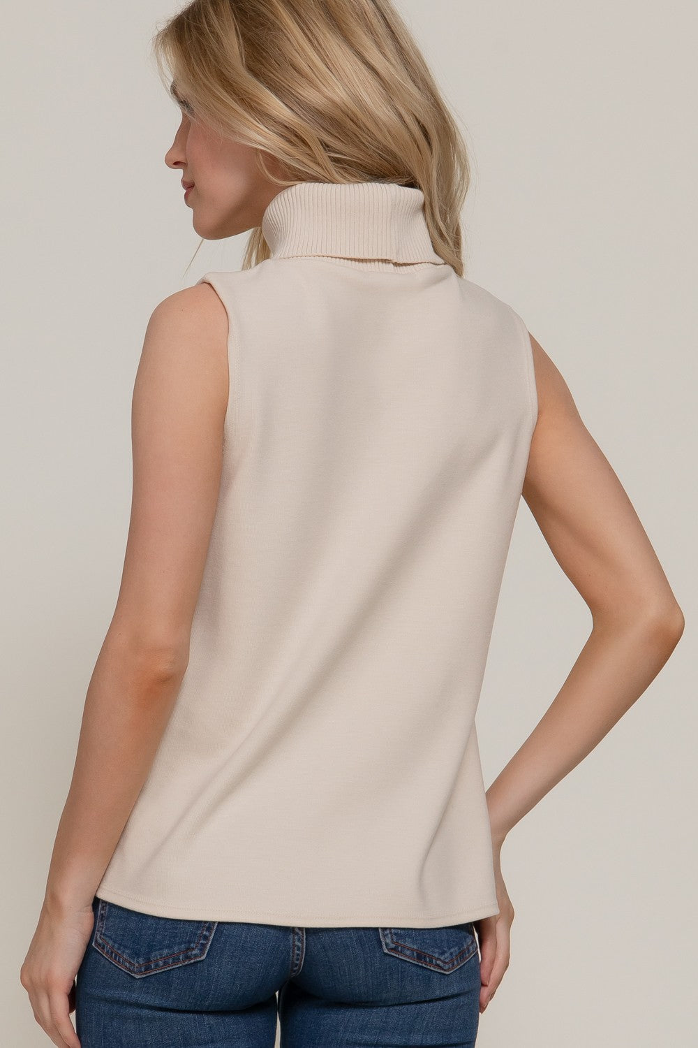 Sleeveless Turtle Neck Soft Knit Top