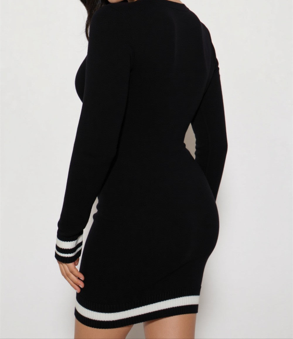 Contrast Hem Rib Sweater Dress