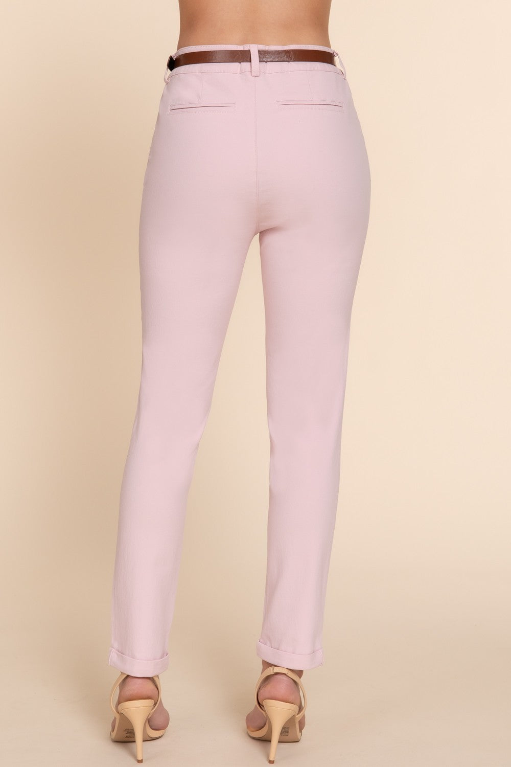 Cotton Spandex Twill Long Pants With Belt