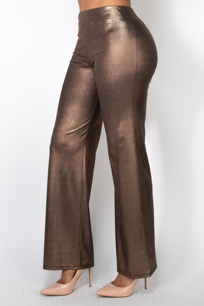 Foil Wide Leg Silky High-rise Pants