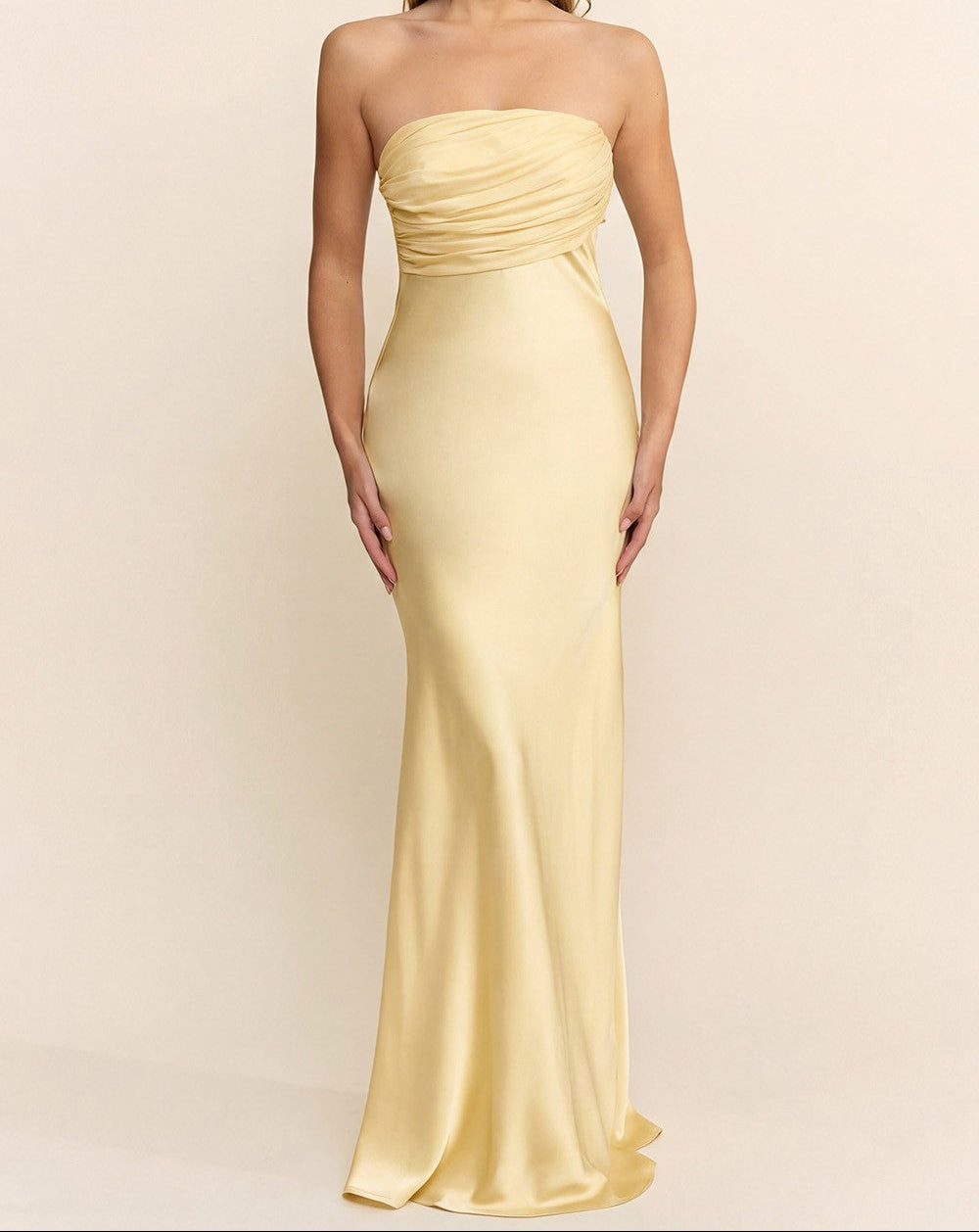 Strapless Satin Maxi Dress With Bow Detail