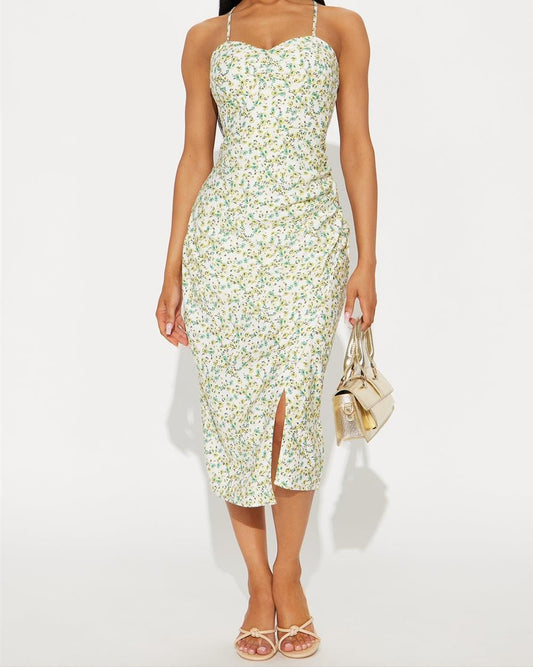Floral Slit Wrap Midi Dress